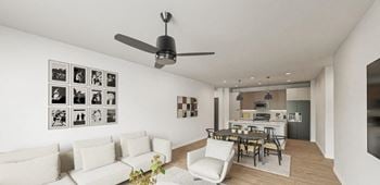 Living room with kitchen view